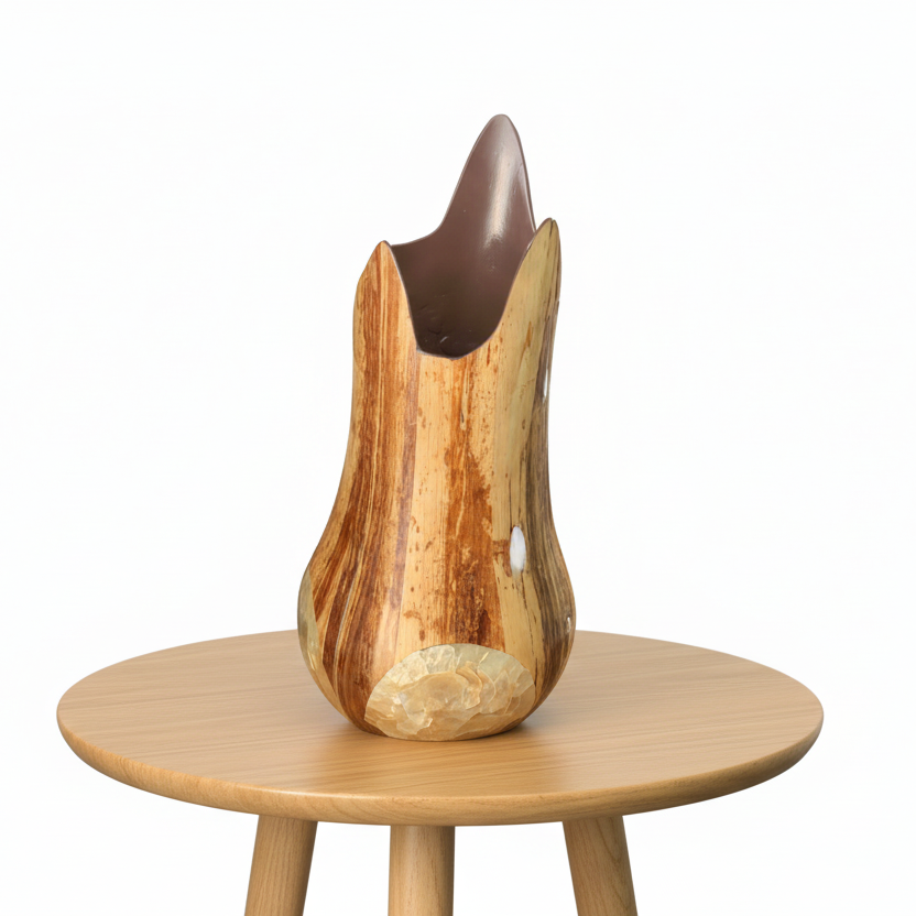 TUM - WOODY VASE-BANANA BARK & CAPIZ SHELL DIAMOND